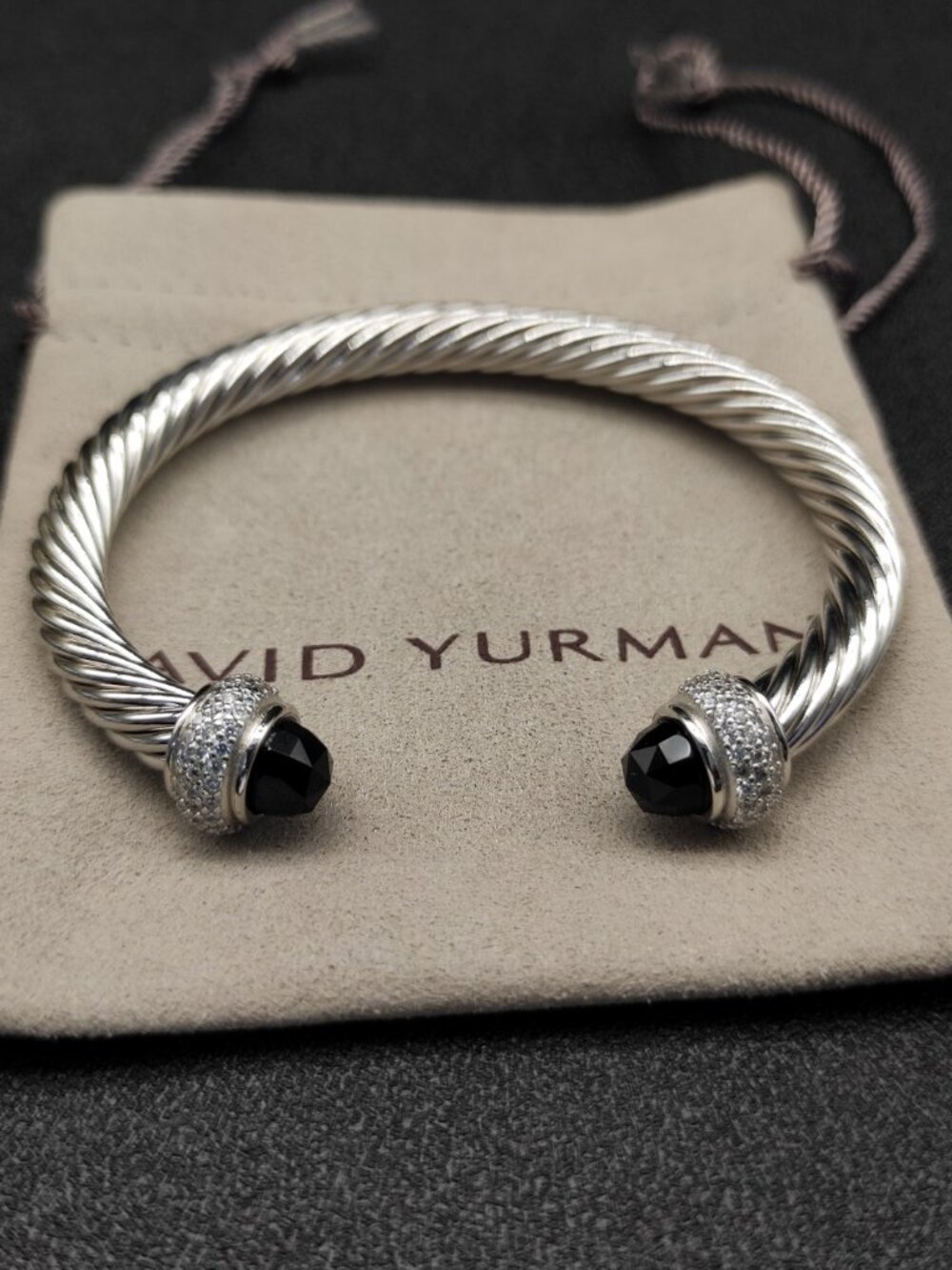 💗David Yurman💗 Silver - 7mm Solid Black Diamond-Set Bracelet